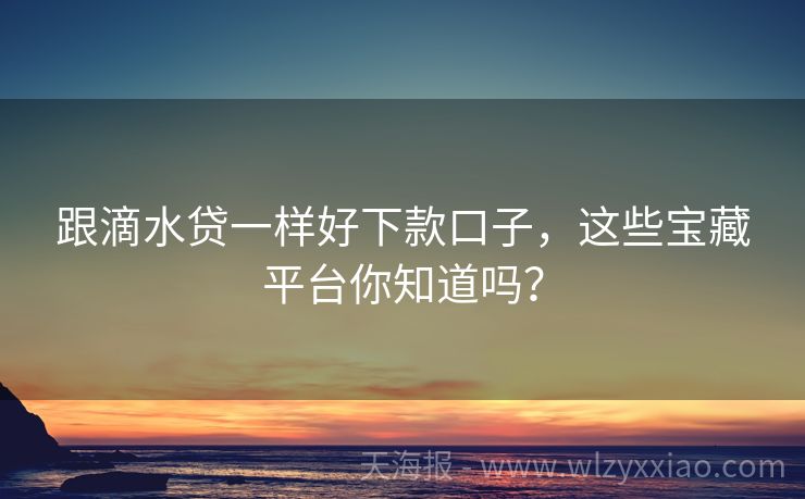 跟滴水贷一样好下款口子，这些宝藏平台你知道吗？