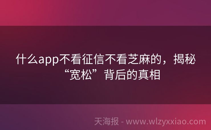 什么app不看征信不看芝麻的，揭秘“宽松”背后的真相