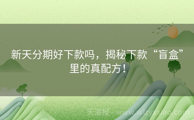 新天分期好下款吗，揭秘下款“盲盒”里的真配方！