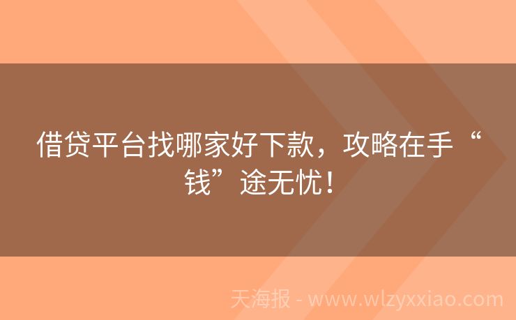 借贷平台找哪家好下款，攻略在手“钱”途无忧！