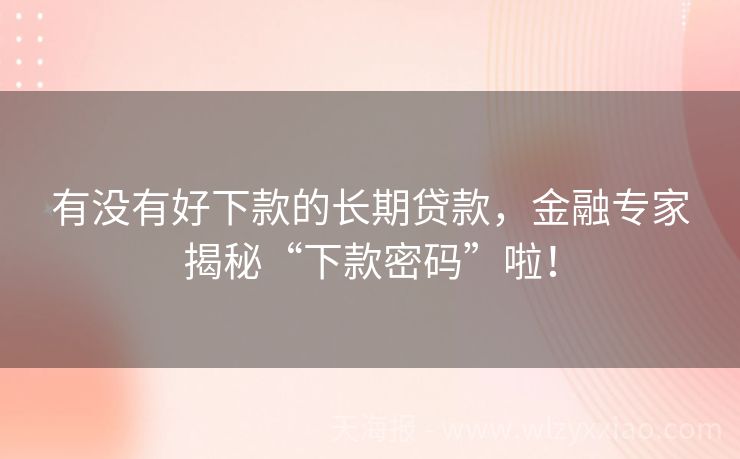 有没有好下款的长期贷款，金融专家揭秘“下款密码”啦！