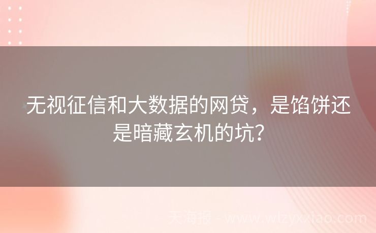 无视征信和大数据的网贷，是馅饼还是暗藏玄机的坑？