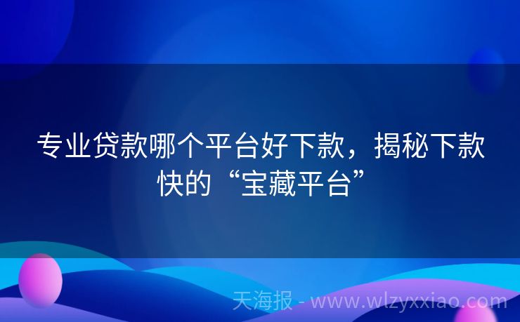 专业贷款哪个平台好下款，揭秘下款快的“宝藏平台”