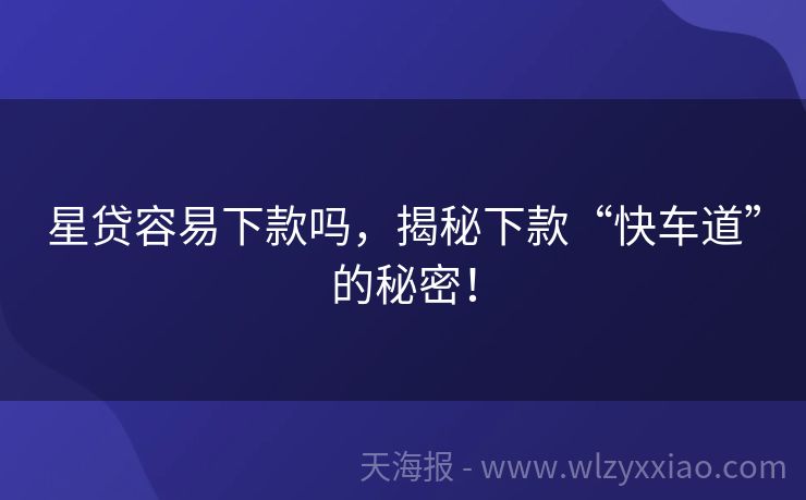 星贷容易下款吗，揭秘下款“快车道”的秘密！
