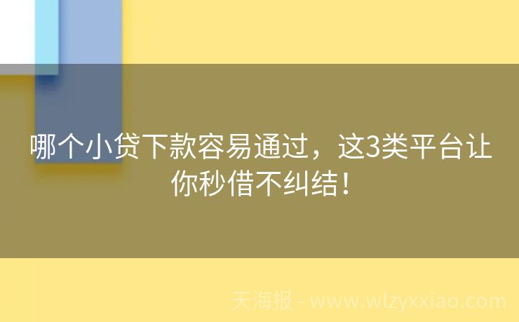 哪个小贷下款容易通过，这3类平台让你秒借不纠结！