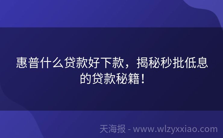 惠普什么贷款好下款，揭秘秒批低息的贷款秘籍！