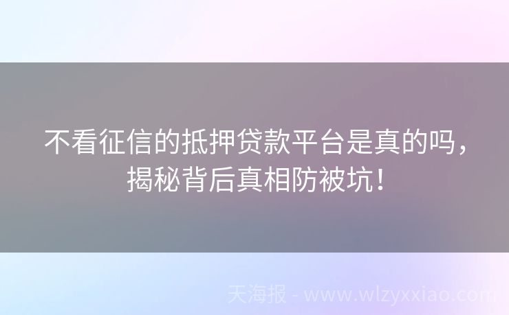 不看征信的抵押贷款平台是真的吗，揭秘背后真相防被坑！