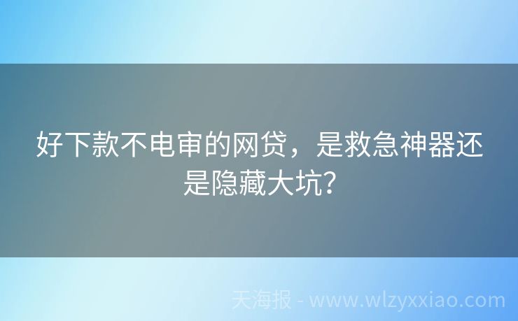 好下款不电审的网贷，是救急神器还是隐藏大坑？