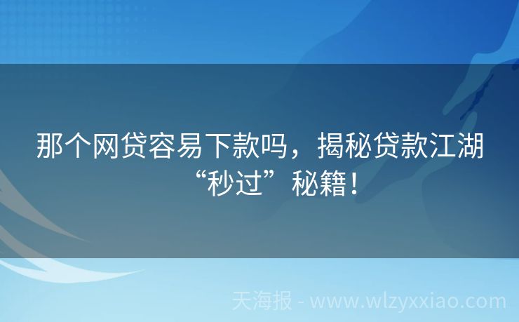 那个网贷容易下款吗，揭秘贷款江湖“秒过”秘籍！