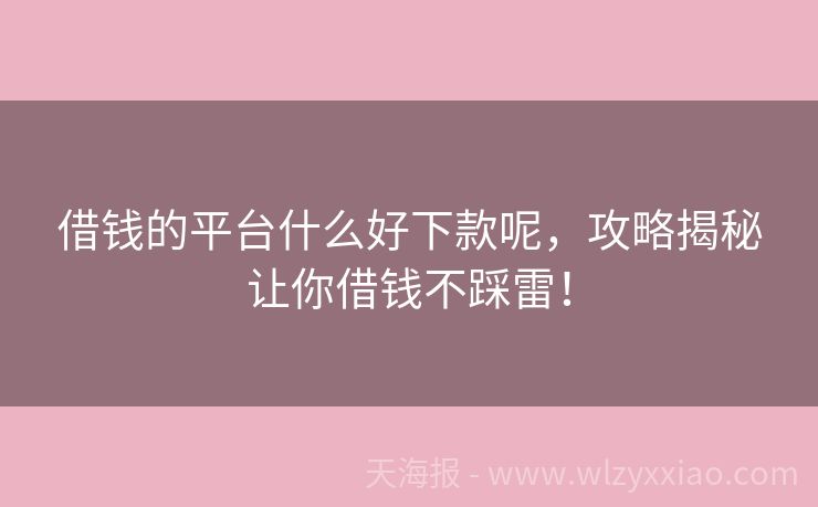借钱的平台什么好下款呢，攻略揭秘让你借钱不踩雷！