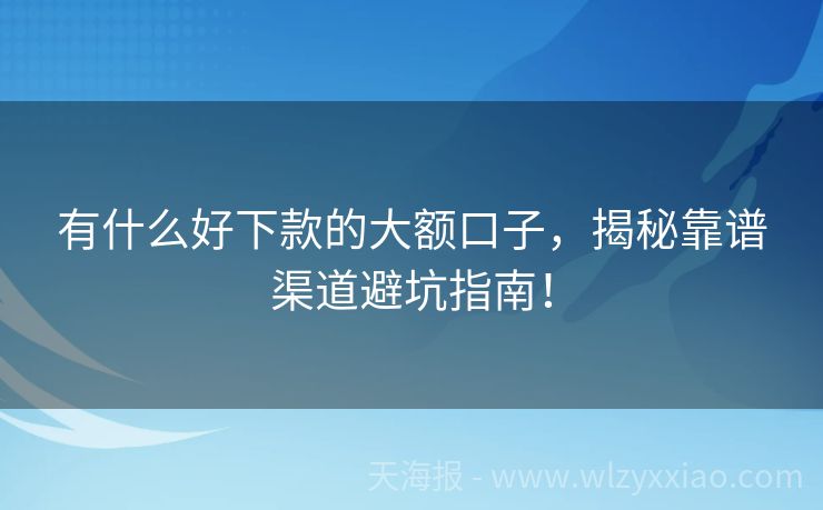 有什么好下款的大额口子，揭秘靠谱渠道避坑指南！