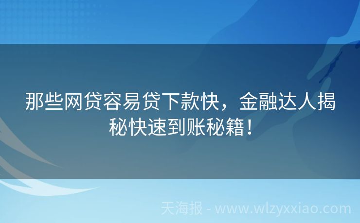 那些网贷容易贷下款快，金融达人揭秘快速到账秘籍！