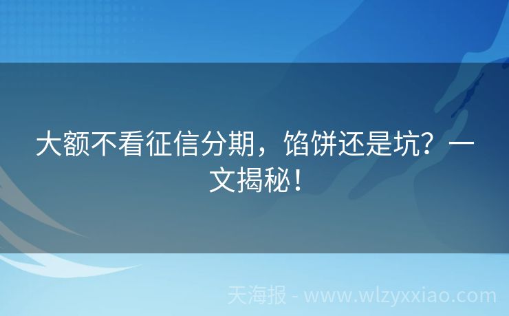 大额不看征信分期，馅饼还是坑？一文揭秘！