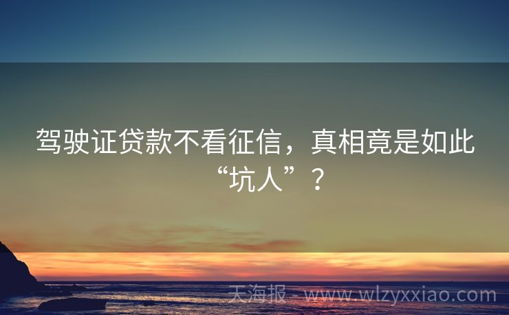 驾驶证贷款不看征信，真相竟是如此“坑人”？