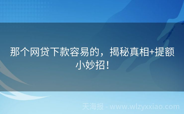 那个网贷下款容易的，揭秘真相+提额小妙招！