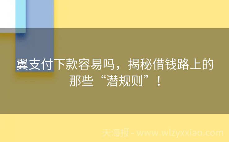 翼支付下款容易吗，揭秘借钱路上的那些“潜规则”！