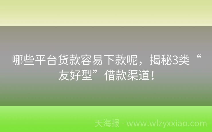 哪些平台货款容易下款呢，揭秘3类“友好型”借款渠道！