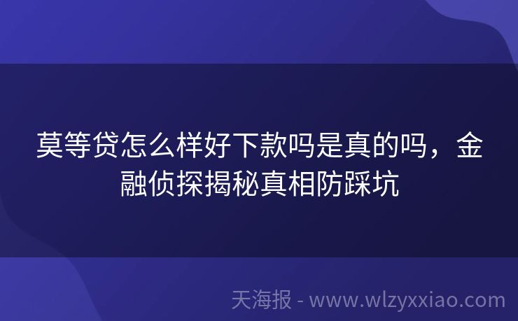 莫等贷怎么样好下款吗是真的吗，金融侦探揭秘真相防踩坑