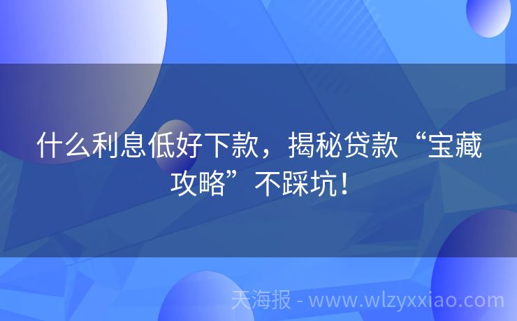 什么利息低好下款，揭秘贷款“宝藏攻略”不踩坑！