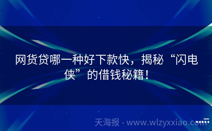 网货贷哪一种好下款快，揭秘“闪电侠”的借钱秘籍！