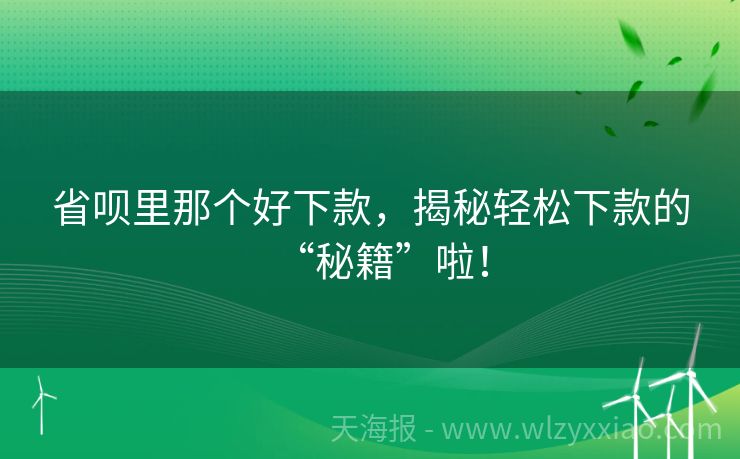 省呗里那个好下款，揭秘轻松下款的“秘籍”啦！
