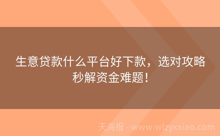 生意贷款什么平台好下款，选对攻略秒解资金难题！