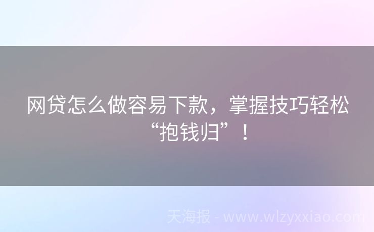 网贷怎么做容易下款，掌握技巧轻松“抱钱归”！