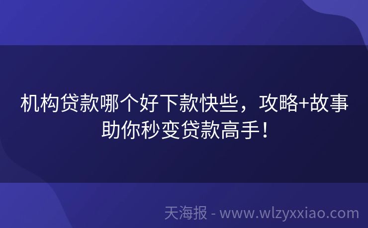 机构贷款哪个好下款快些，攻略+故事助你秒变贷款高手！