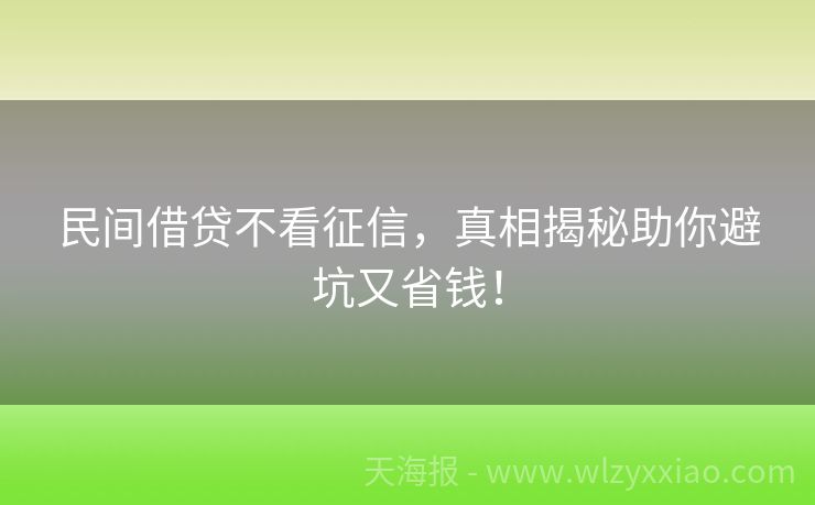 民间借贷不看征信，真相揭秘助你避坑又省钱！