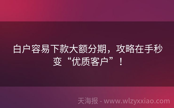 白户容易下款大额分期，攻略在手秒变“优质客户”！