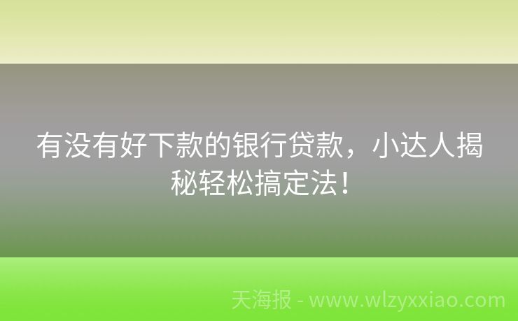 有没有好下款的银行贷款，小达人揭秘轻松搞定法！