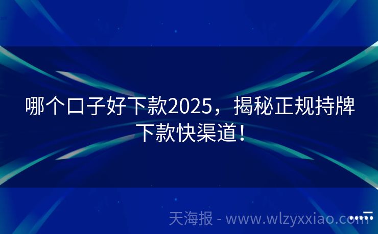 哪个口子好下款2025，揭秘正规持牌下款快渠道！