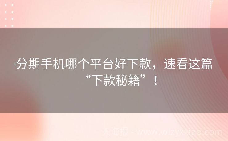 分期手机哪个平台好下款，速看这篇“下款秘籍”！