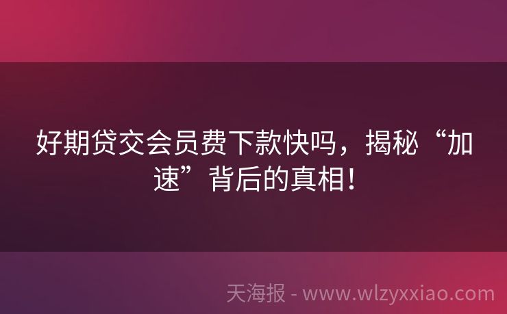 好期贷交会员费下款快吗，揭秘“加速”背后的真相！