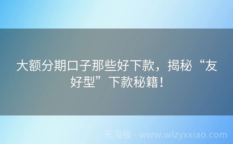 大额分期口子那些好下款，揭秘“友好型”下款秘籍！