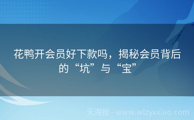 花鸭开会员好下款吗，揭秘会员背后的“坑”与“宝”