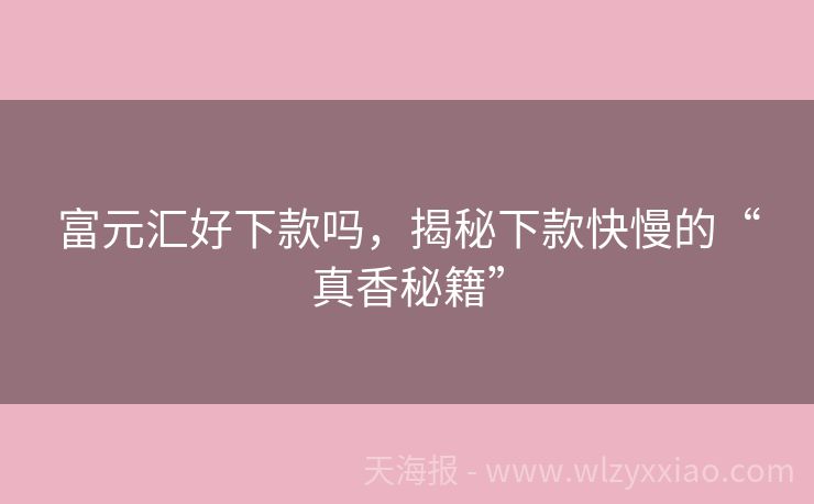 富元汇好下款吗，揭秘下款快慢的“真香秘籍”