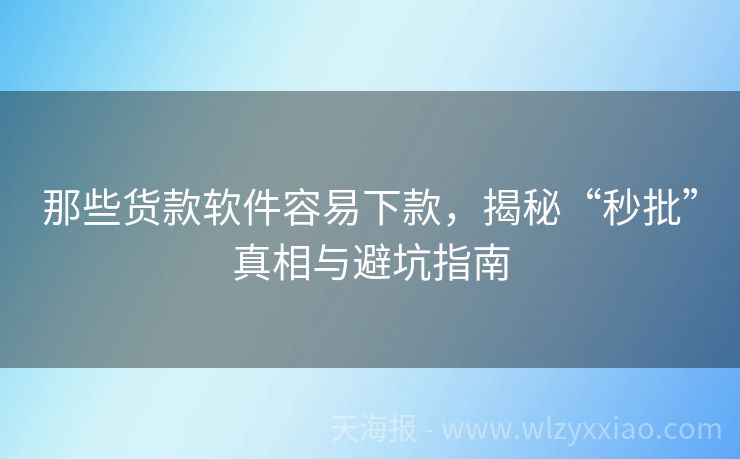 那些货款软件容易下款，揭秘“秒批”真相与避坑指南