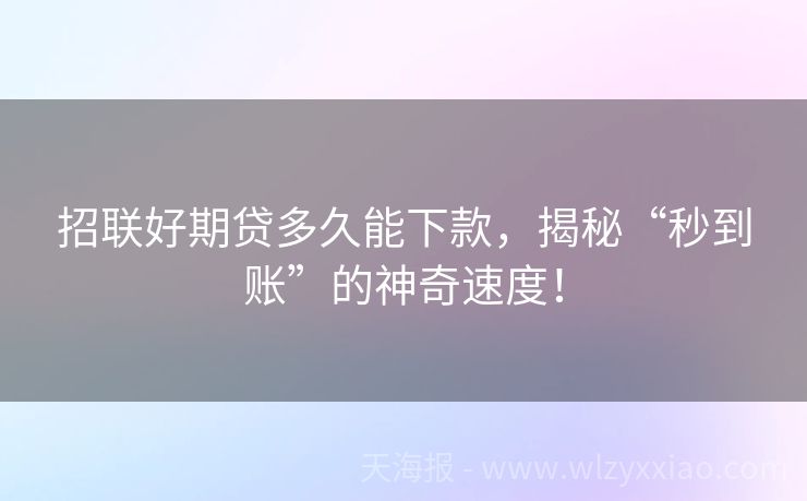 招联好期贷多久能下款，揭秘“秒到账”的神奇速度！
