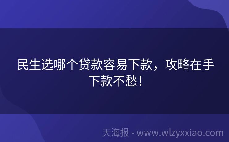 民生选哪个贷款容易下款，攻略在手下款不愁！