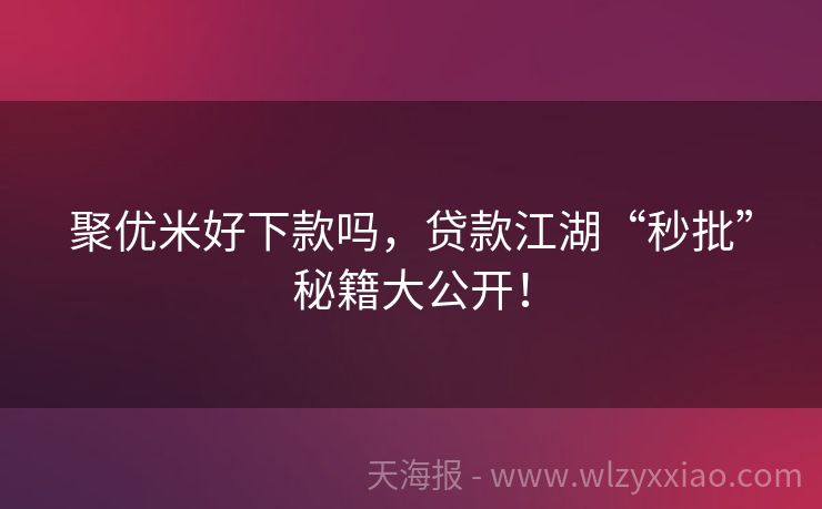聚优米好下款吗，贷款江湖“秒批”秘籍大公开！