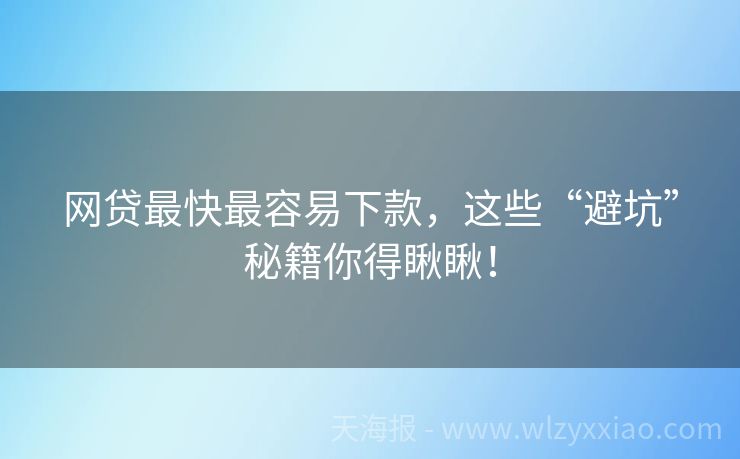 网贷最快最容易下款，这些“避坑”秘籍你得瞅瞅！