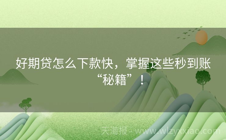 好期贷怎么下款快，掌握这些秒到账“秘籍”！