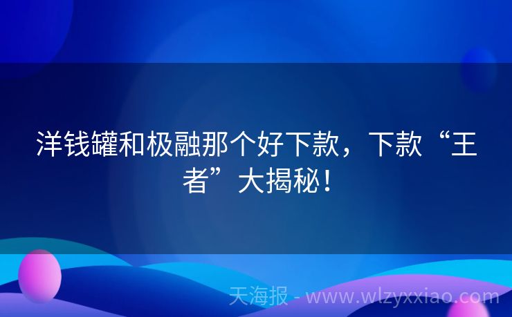 洋钱罐和极融那个好下款，下款“王者”大揭秘！
