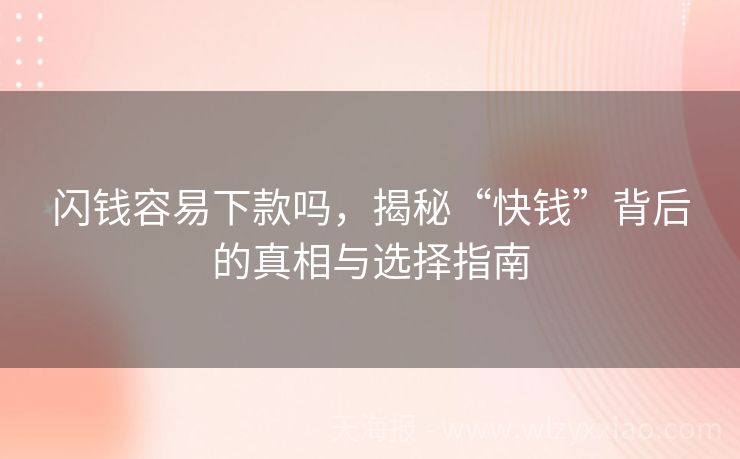 闪钱容易下款吗，揭秘“快钱”背后的真相与选择指南