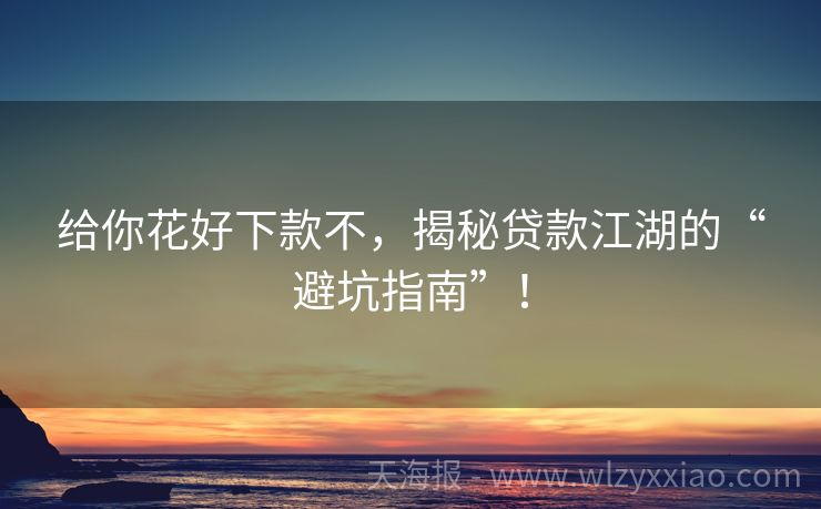 给你花好下款不，揭秘贷款江湖的“避坑指南”！