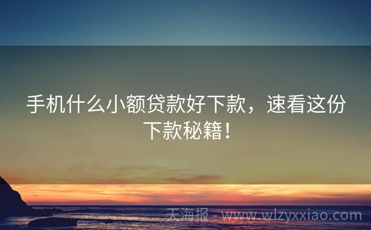 手机什么小额贷款好下款，速看这份下款秘籍！