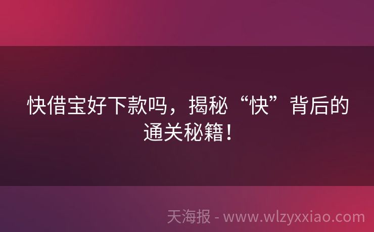 快借宝好下款吗，揭秘“快”背后的通关秘籍！