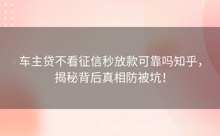 车主贷不看征信秒放款可靠吗知乎，揭秘背后真相防被坑！