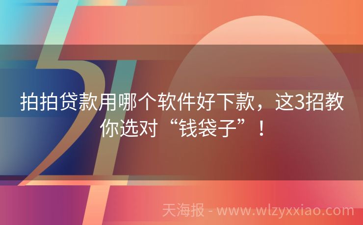 拍拍贷款用哪个软件好下款，这3招教你选对“钱袋子”！